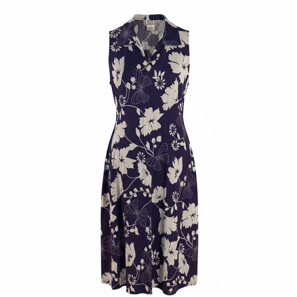 Purple Floral Print Sleeveless Midi Dress